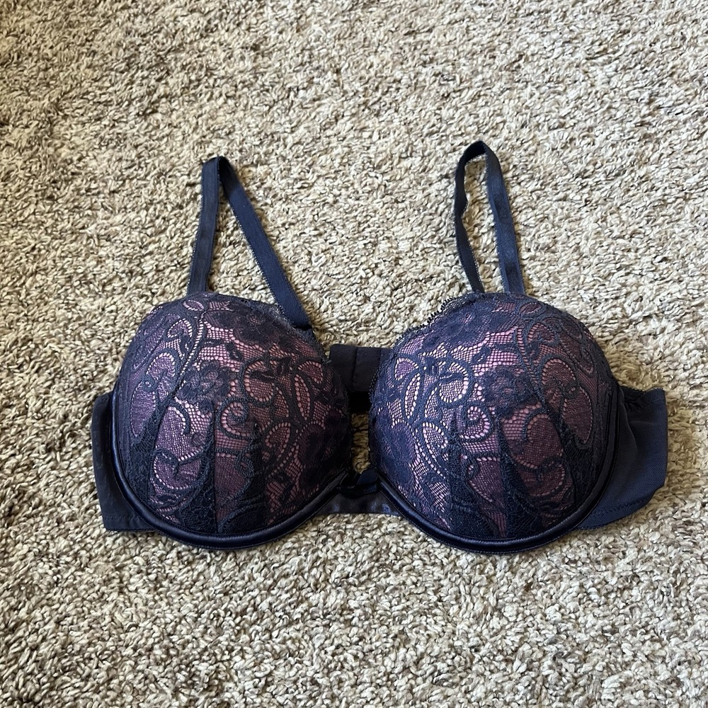 Lily Of France Bra 36C Push Up Purple Lace Adjustable Straps